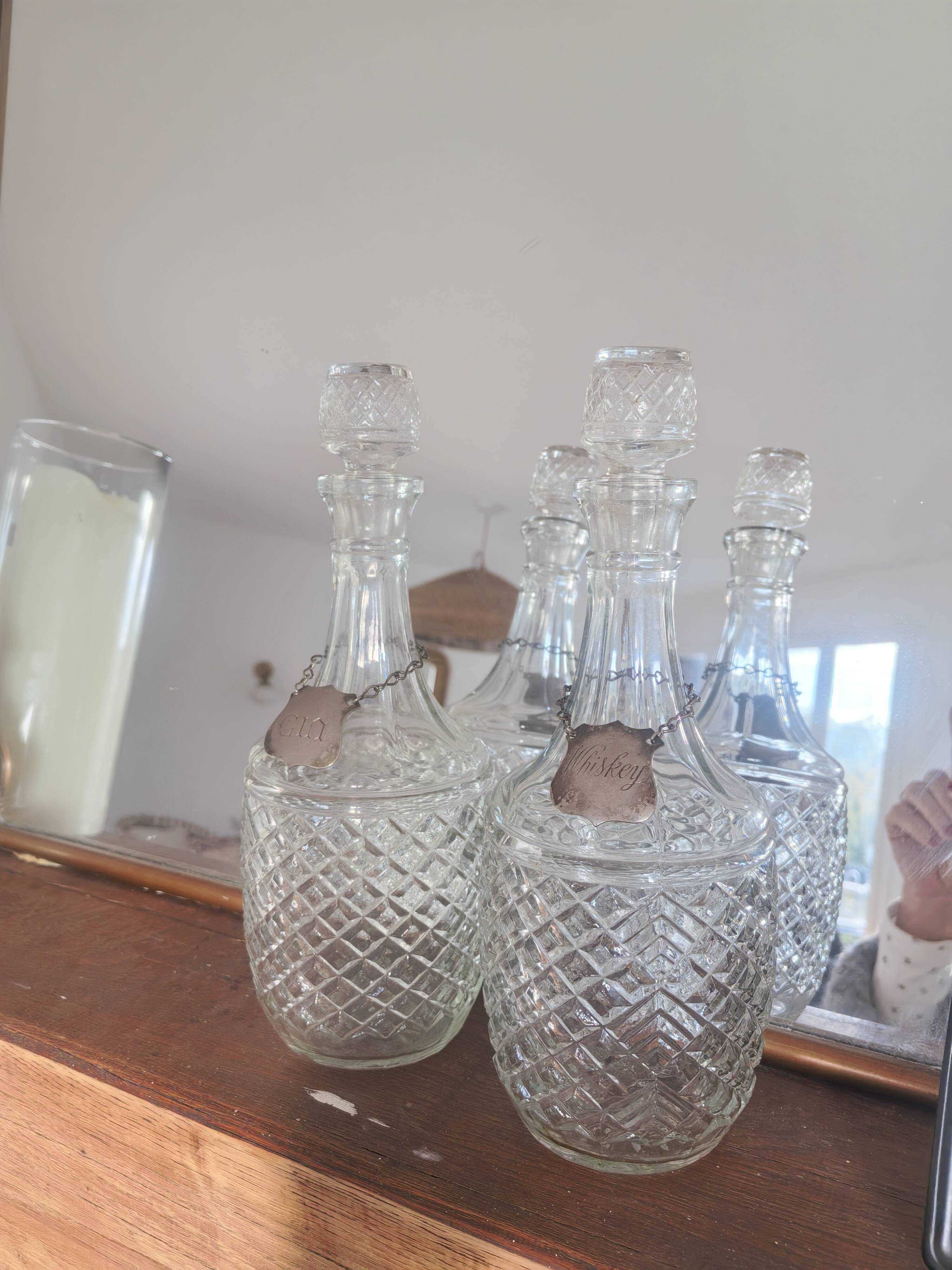 Pair of Vintage 70's Crystal Whisky Gin Decanters