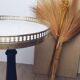 Table d'appoint en laiton, bois et marbre