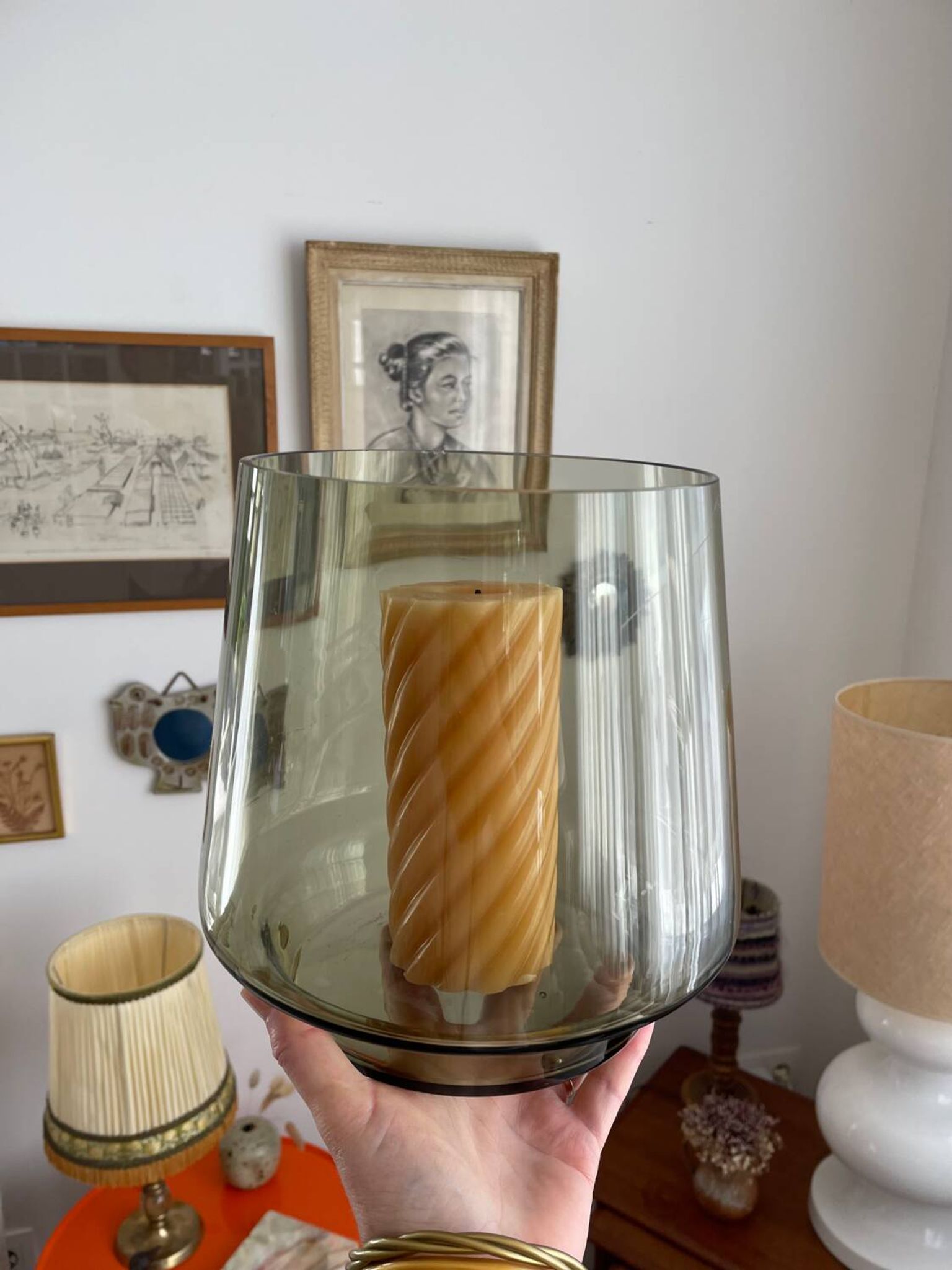 Vintage smoked glass vase/tealight holder