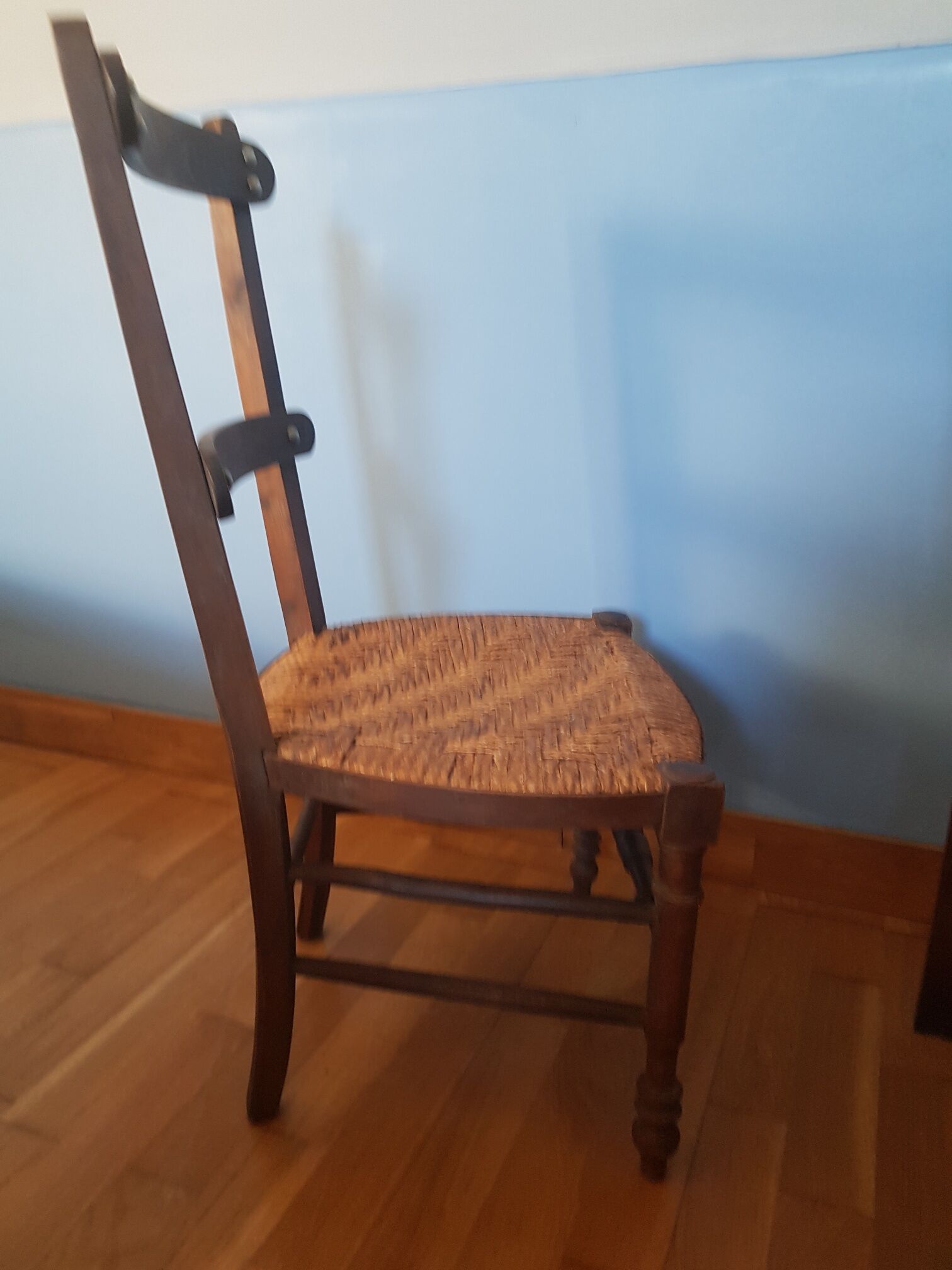 Antique chair low seat braided