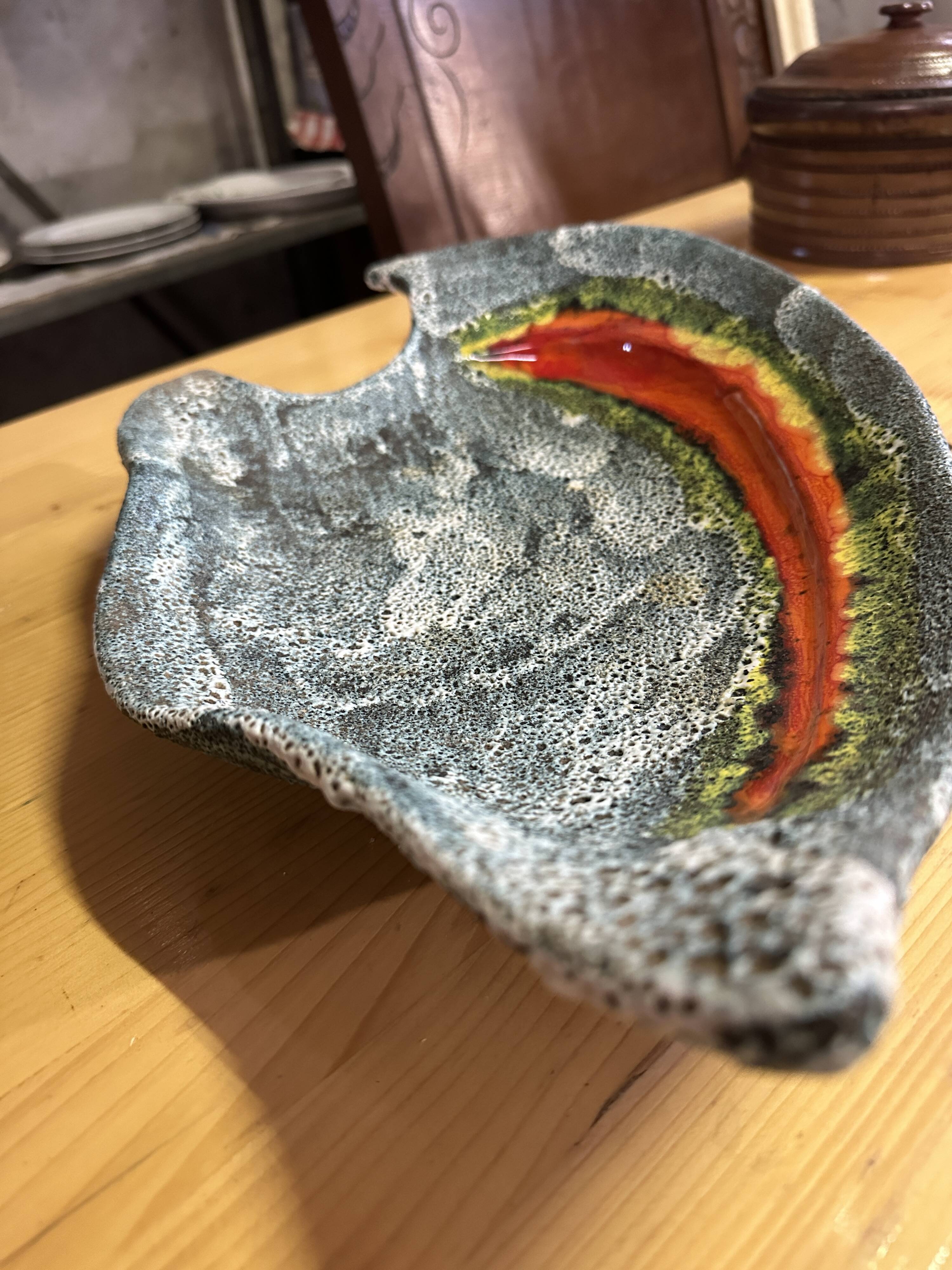 Vintage ceramic coupe plate "fat lava" from the Vallauris workshop, 1960s-70s.