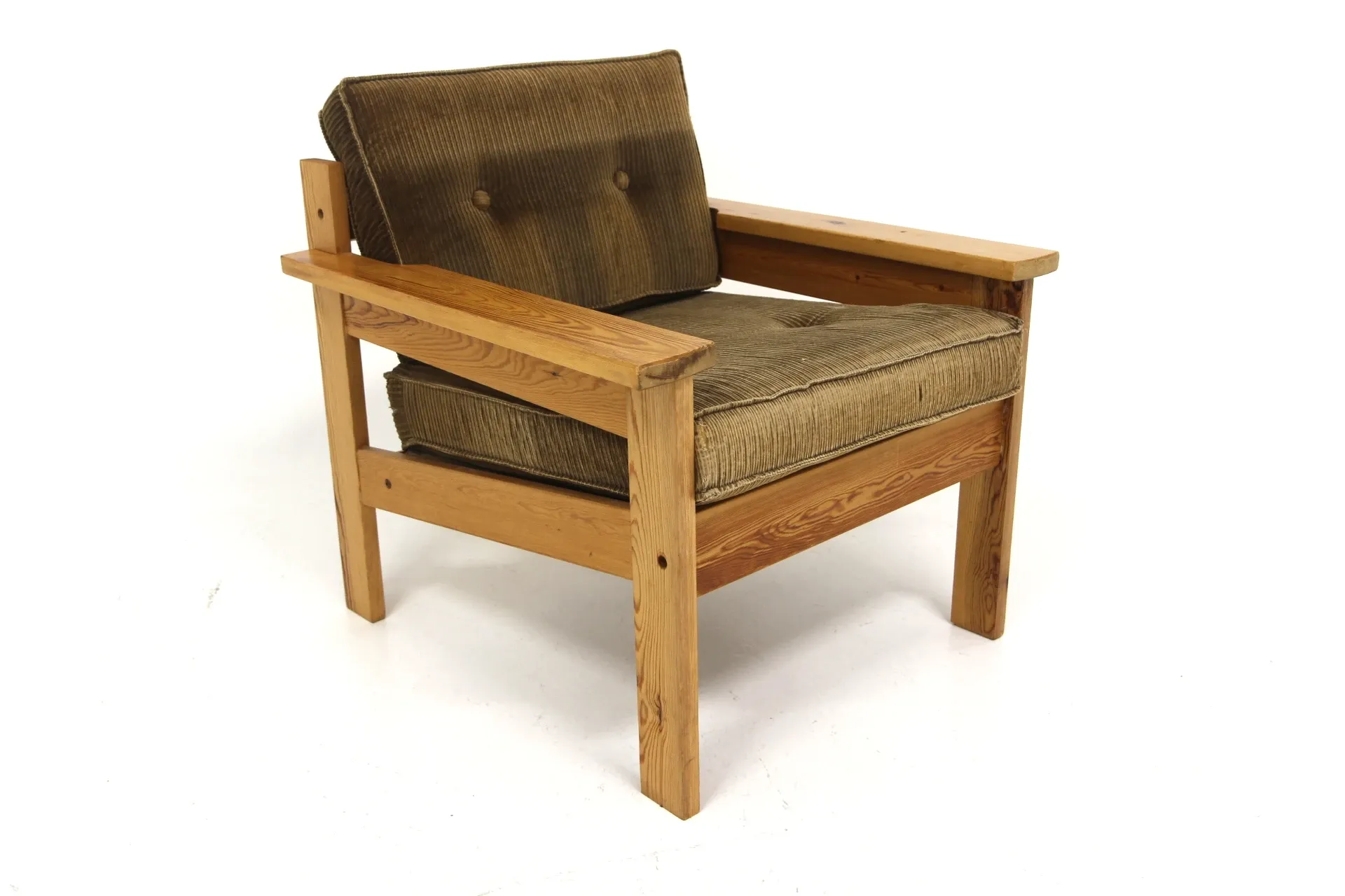Scandinavian armchair in pine and velvet, Sweden, 1970