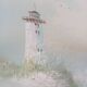 Oil on canvas seascape ocean, lighthouse and beach, signed J. Thompson