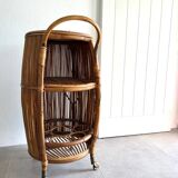 Vintage Bar Sports in bamboo and wicker bar cart, 1970s