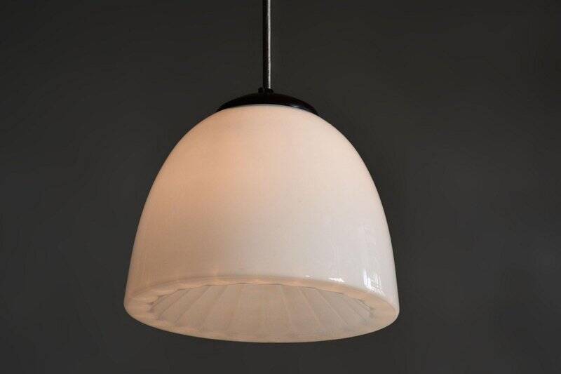 Mid-Century Modern Pendant Light in Chrome and Steel with Opal Glass, Czech, 1960s