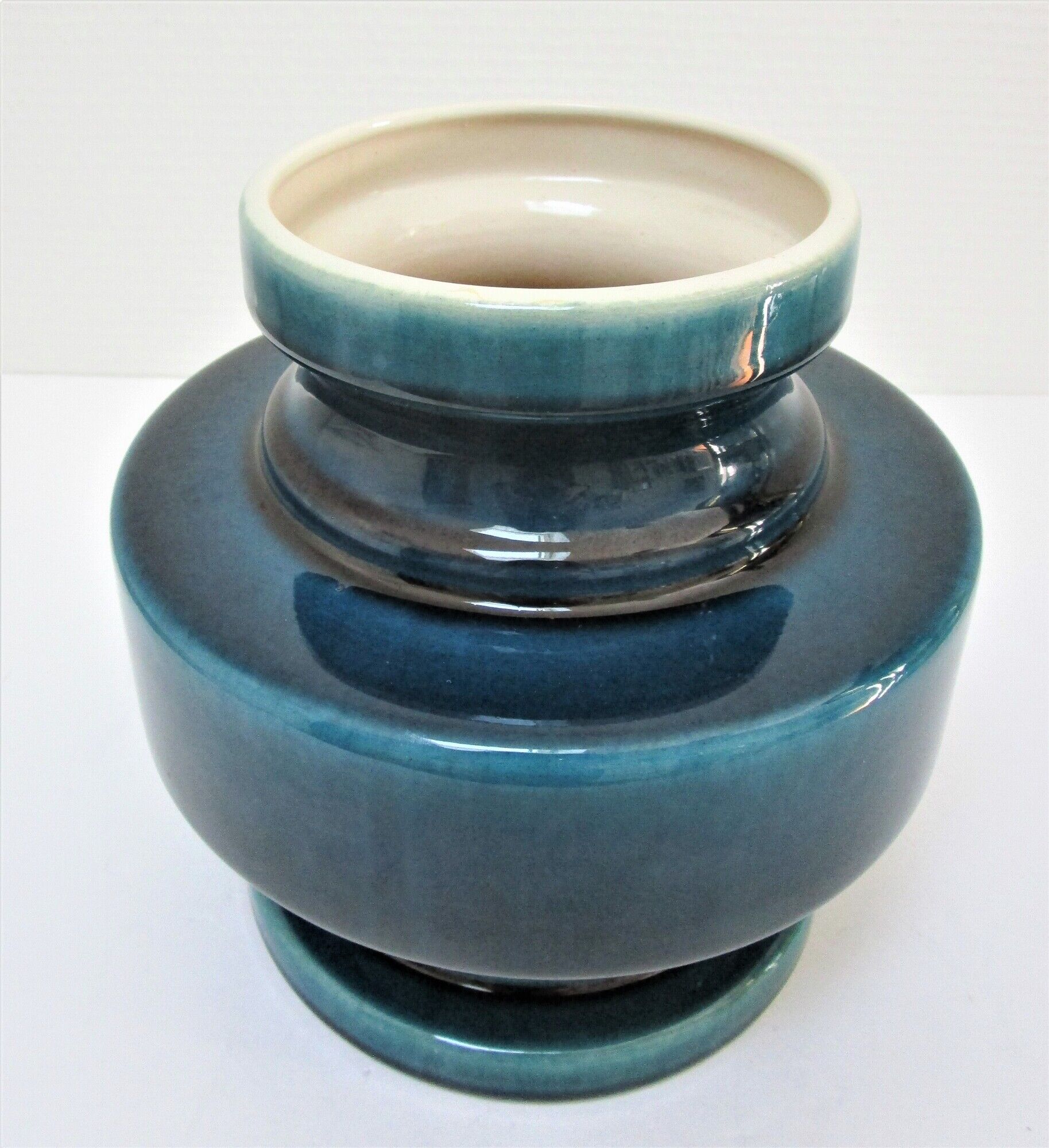 Vase céramique craquelée bleu canard 1970
