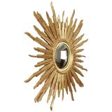 Large Gold Leaf Gilded Wooden Sun Mirror Sunburst Mirror 75cm