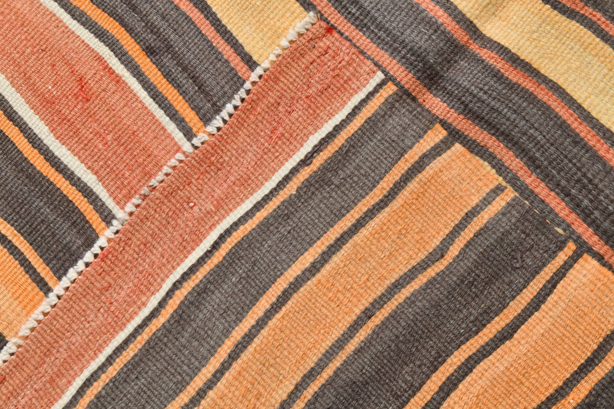 4x7 Kilim Terracotta Red & Orange Striped Turkish Vintage Kilim Rug
