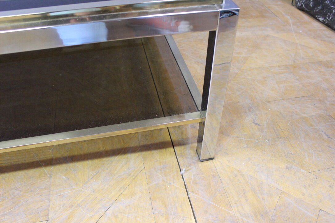 Table basse à double plateaux en chrome et doré vers 1970