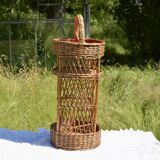 Wicker bottle holder basket with slots for plates and glasses - 1970s