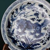 Assiette à motif Pirin en porcelaine bleue et blanche de Style Ming Yongxuan, artisanat classique