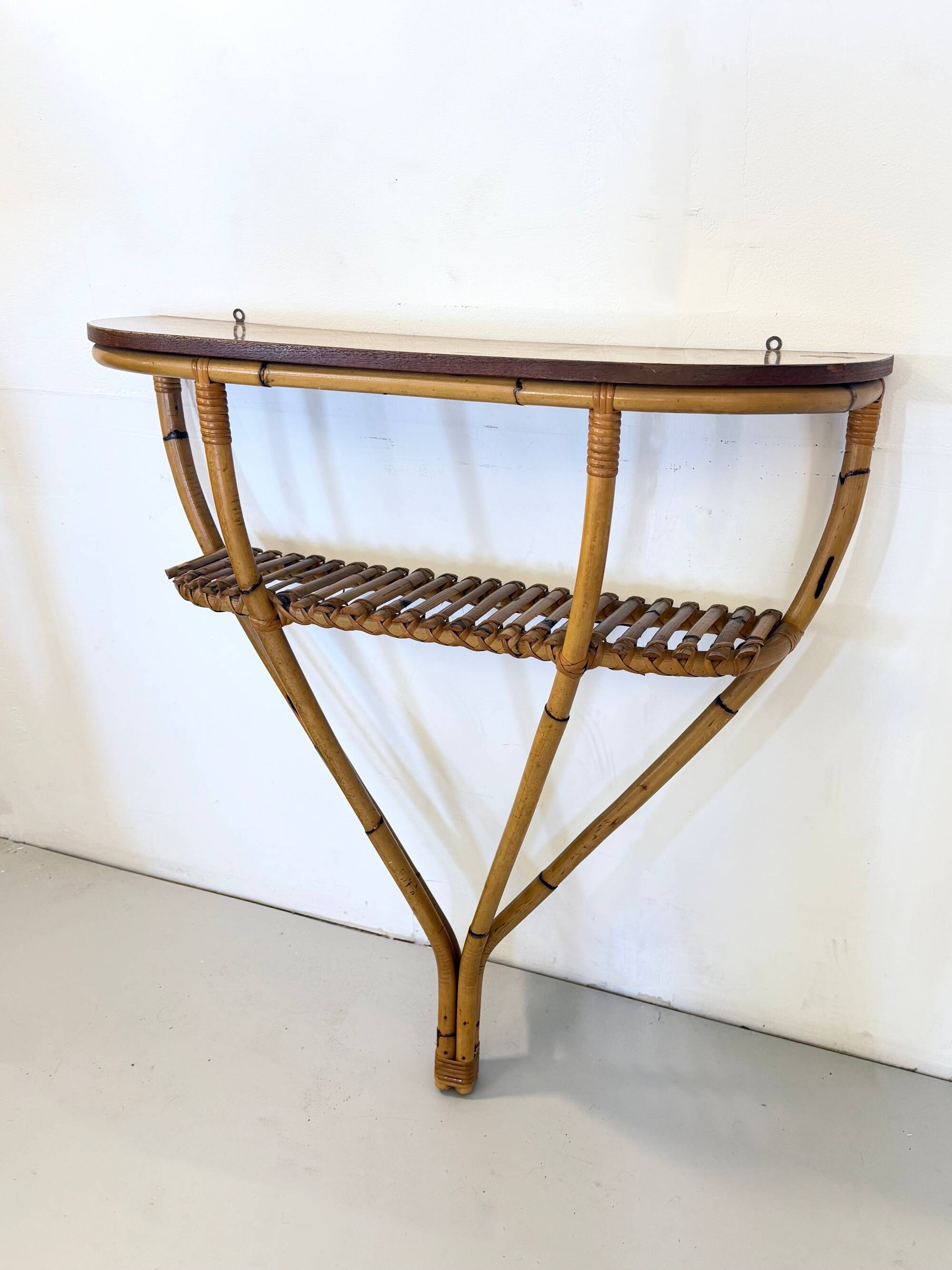 Bamboo and Formica Demilune Console Table with a Lower Shelf, Italy
