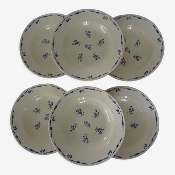 6 plates old faience Luneville blue flower decoration