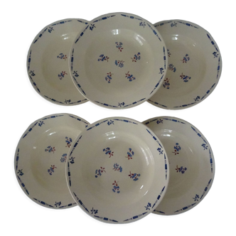 6 assiettes faience ancienne Luneville décor fleur bleue