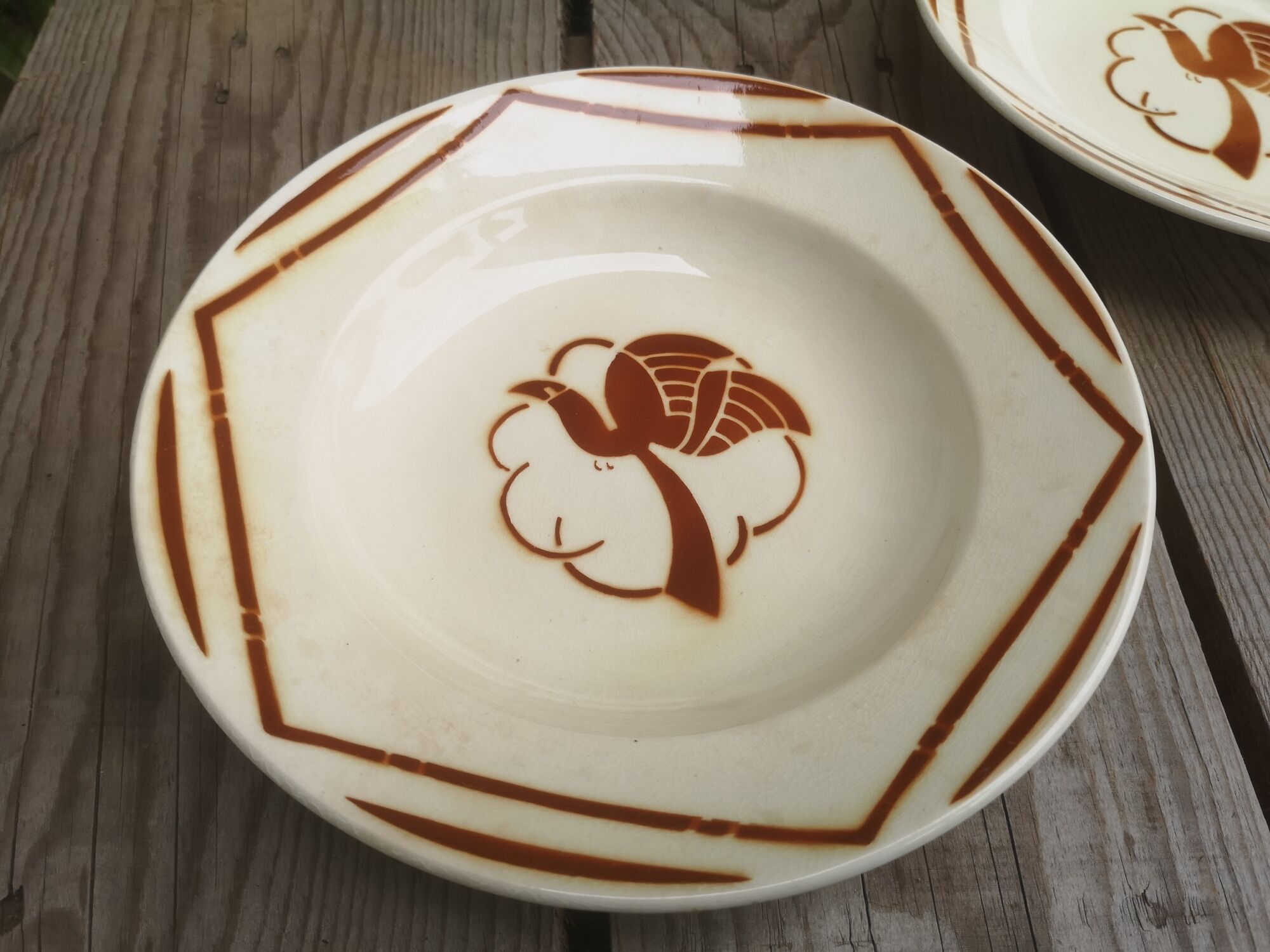 Set of 5 hollow plates signed Badonviller Collection Paradise bird décor