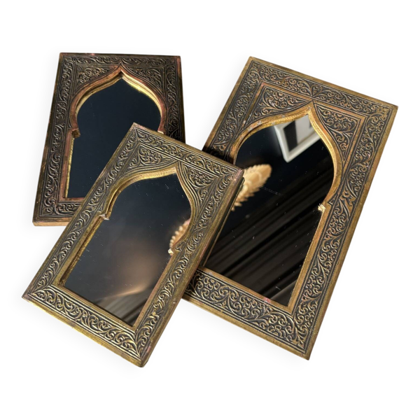 Trio de miroirs arche vintage esprit marocain en laiton repoussé