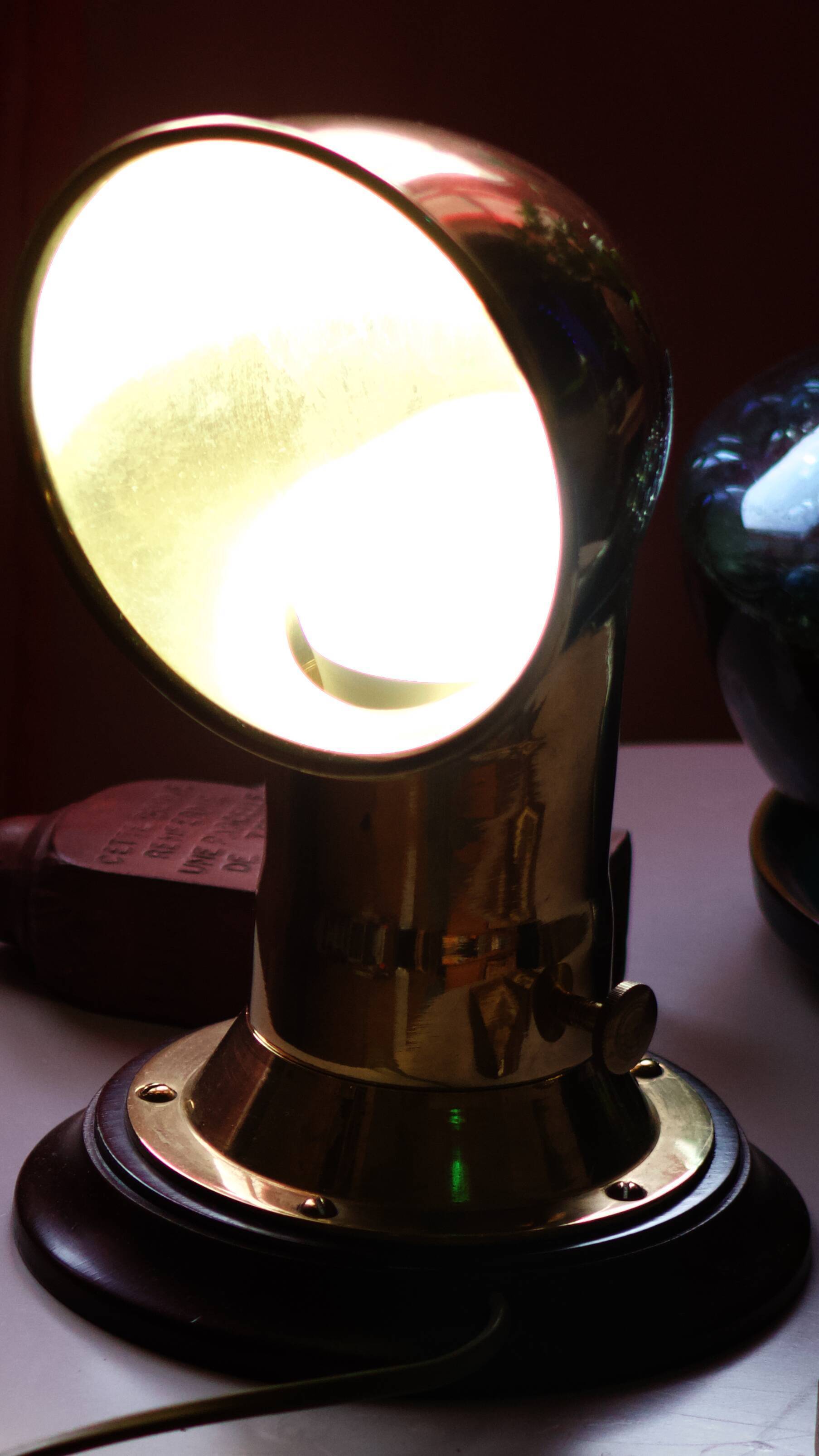 Table lamp in brass and wood