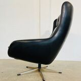 Vintage Danish mid-century black leather swivel chair, 1970s