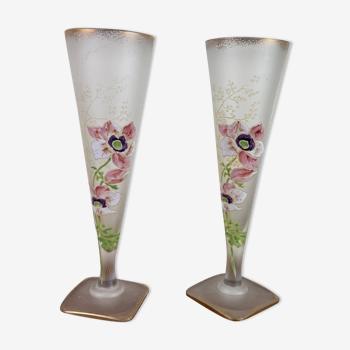 Paire de Vases cornets en verre givré d'après Montjoye par Legras,  vers 1900