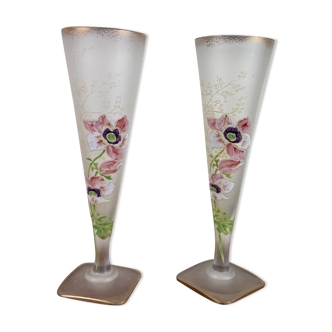 Paire de Vases cornets en verre givré d'après Montjoye par Legras,  vers 1900