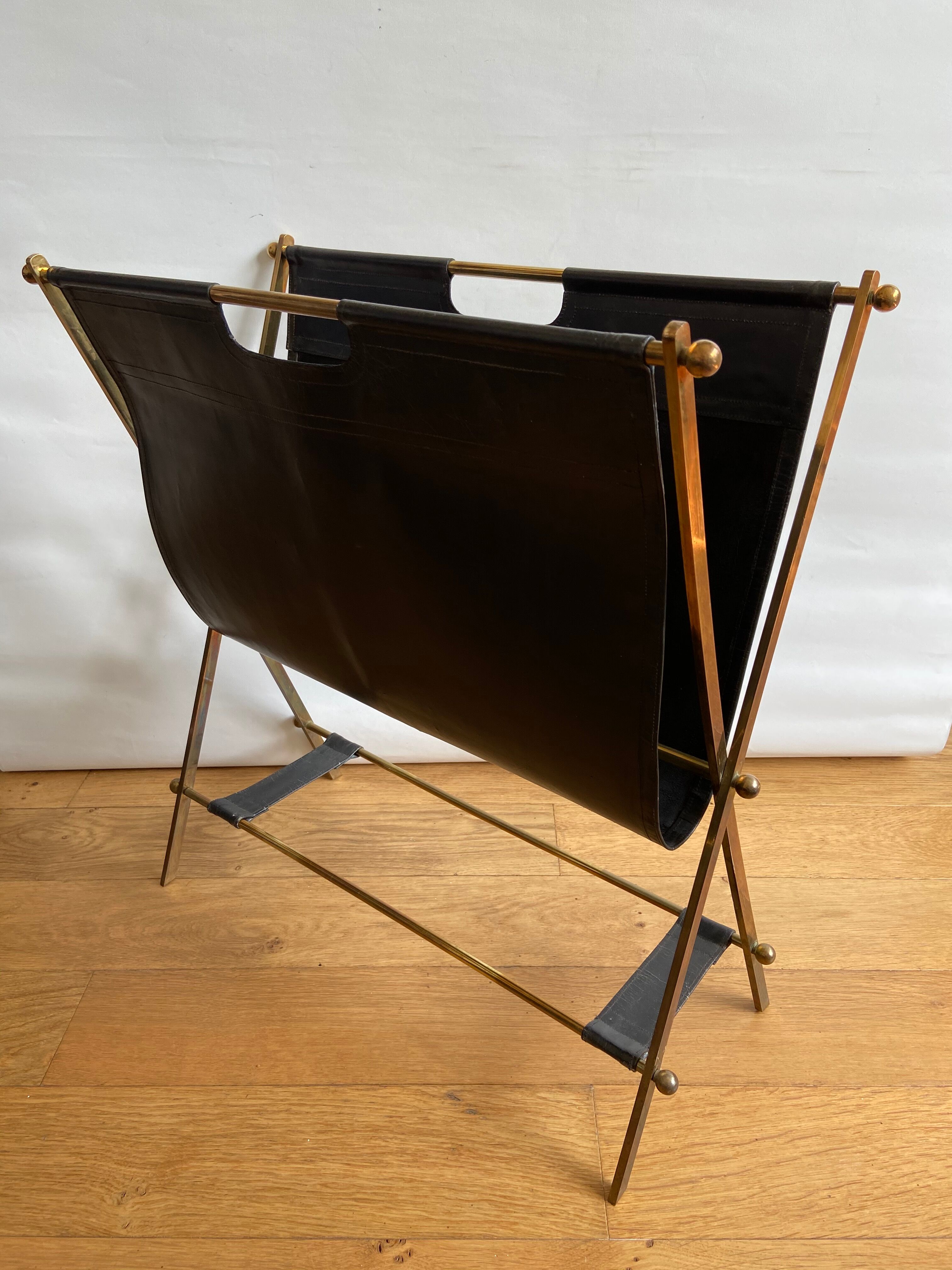 Leather and gilded brass magazine holder