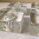 Set of 4 pressed glass ice cube candle holders