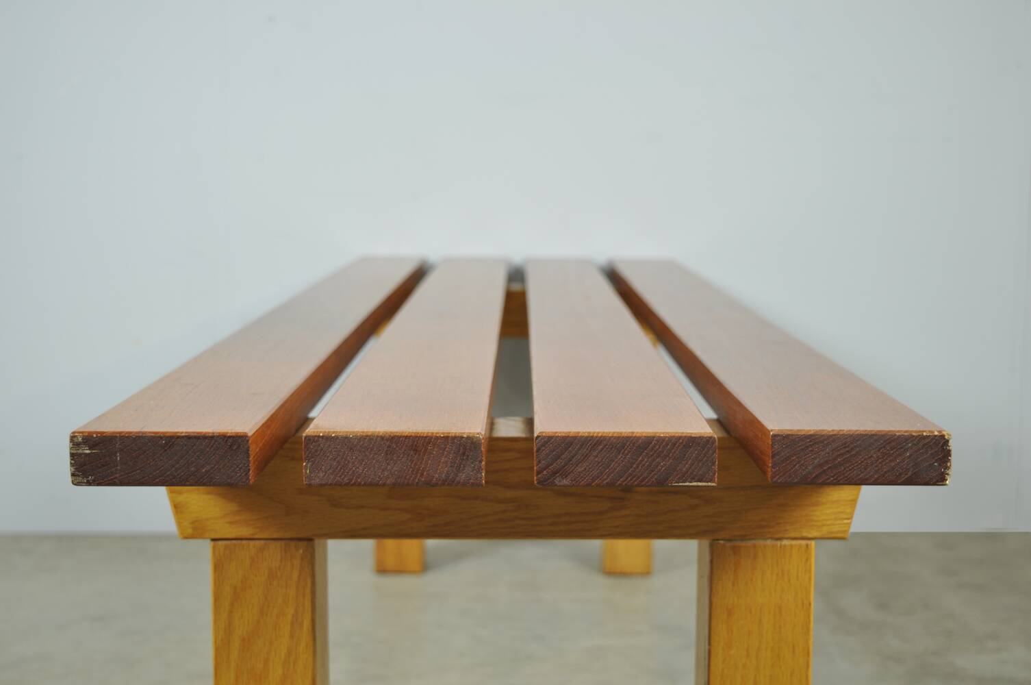 Vintage handmade robust slatted BENCH, Netherlands 1970s