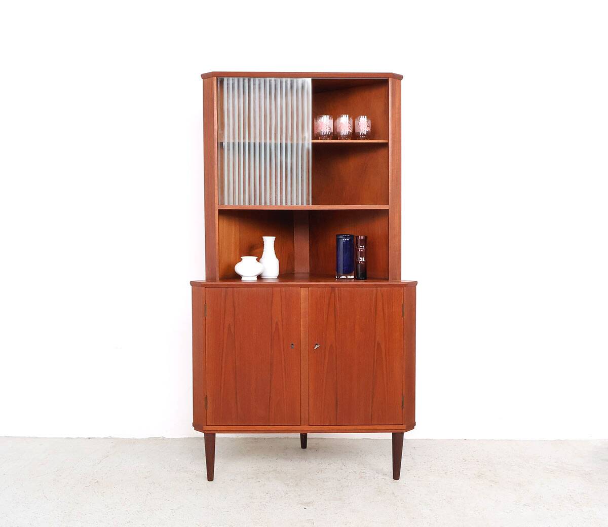 Vintage Danish teak corner cabinet with display case, 1960s