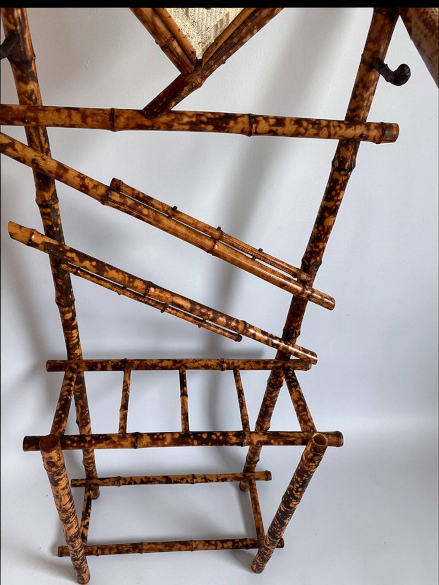 Antique bamboo wardrobe with mirror — exotic style, late 19th century