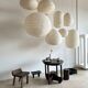 Suspension en rotin et lin naturel japonisante en forme de goutte