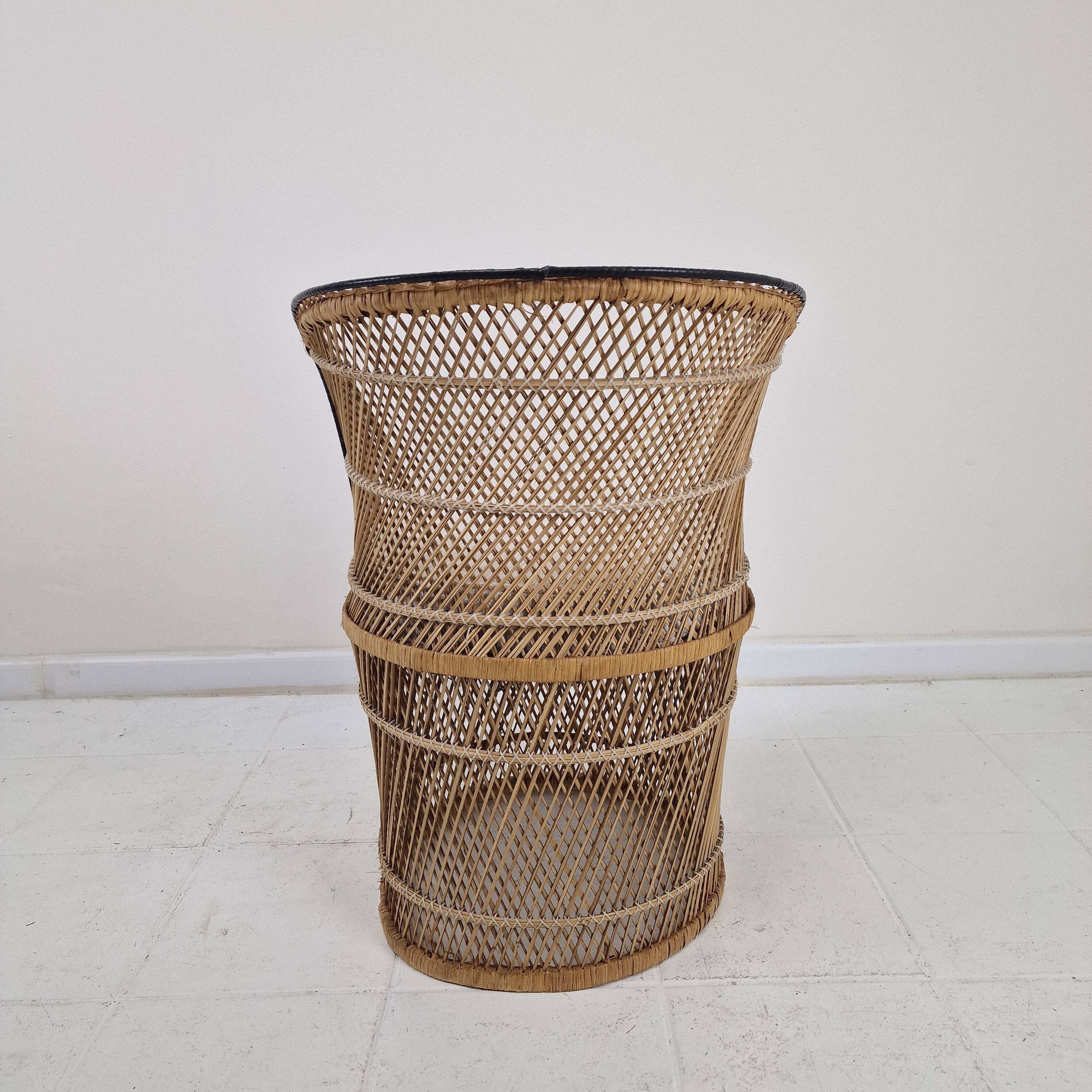 Boho Chic Rattan Barrel Chair with Custom Outdoor Cushion 1970's