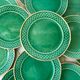 dessert service 12 dessert plates and a green and golden Art Deco cake dish 40s