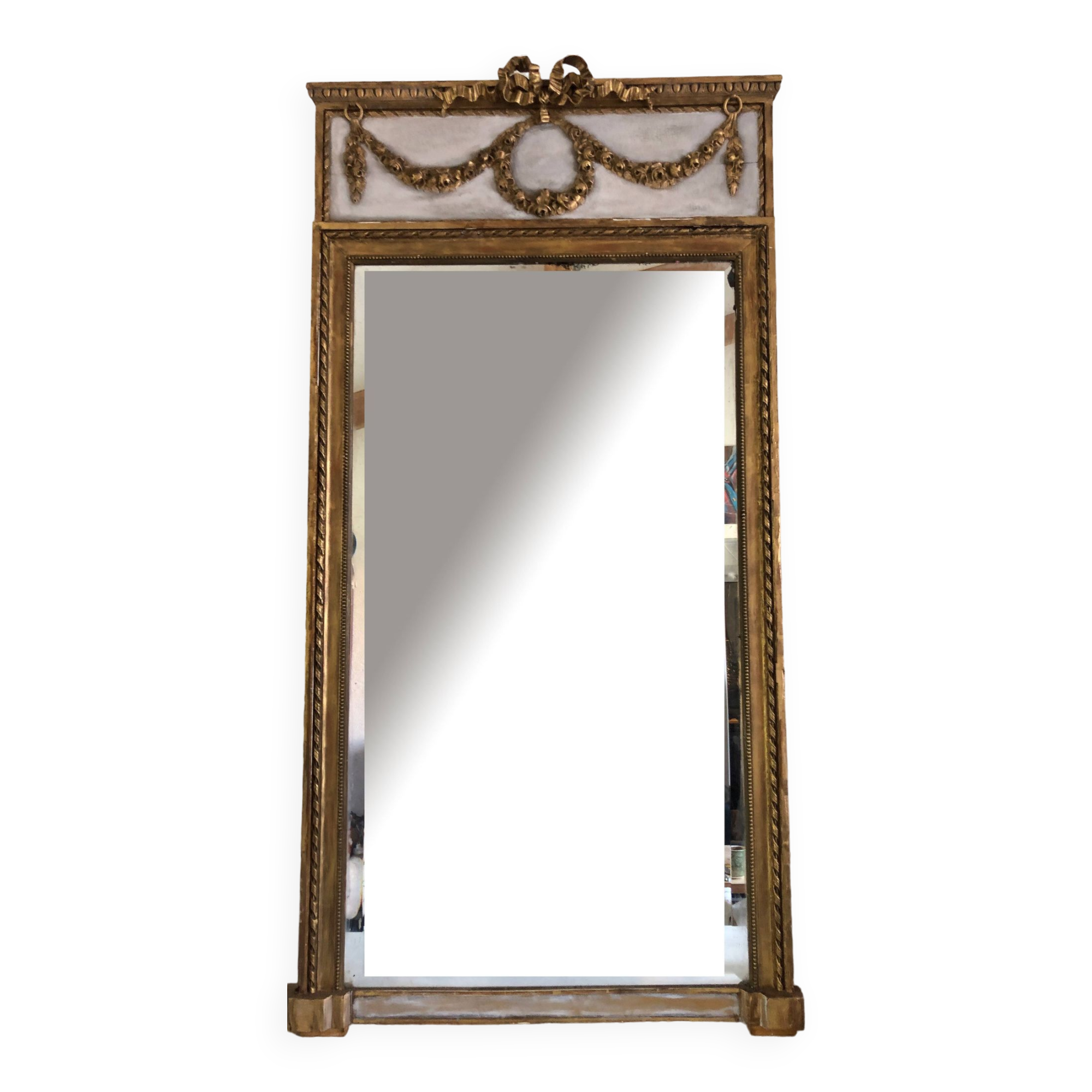 Trumeau/Louis XVI style mirror/Golden wood & stuff/Beveled glass/c1920