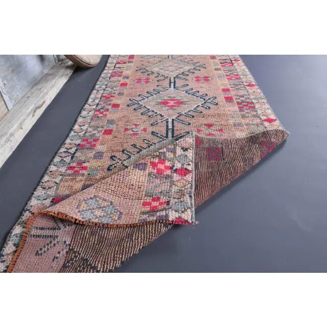 Vintage Turkish Oushak Handmade Wool Cotton Purple Runner Rug 89x375