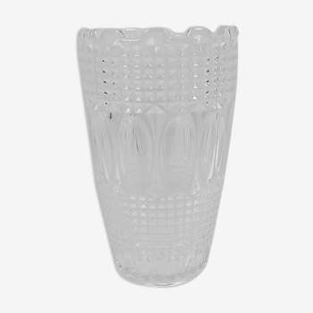 Vase en verre épais transparent motifs en relief 25 cm