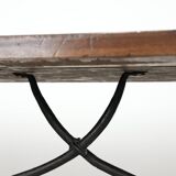 Antique 18th-century Spanish dining table with a wrought iron base