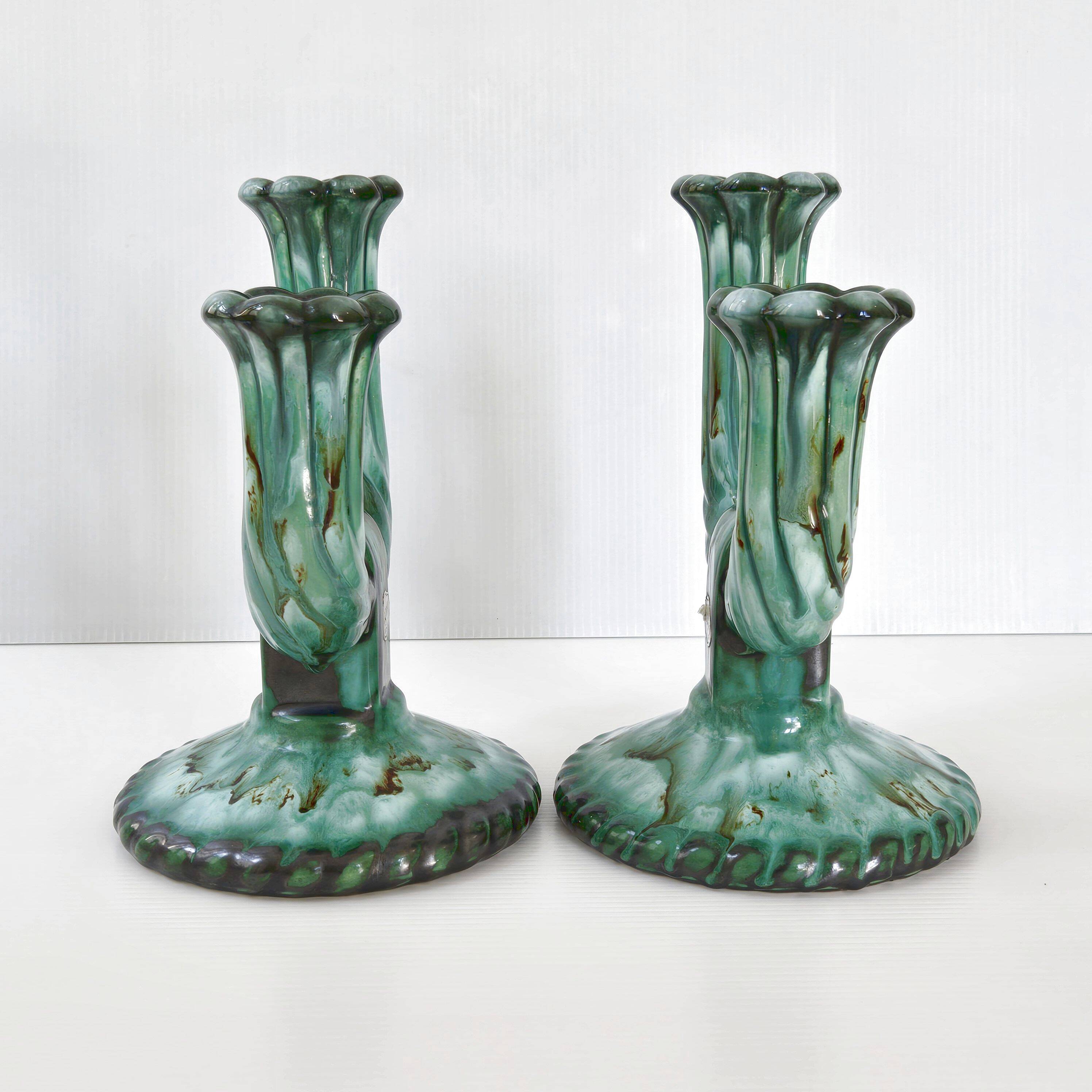 Pair of vintage Longwy candlesticks 1960