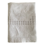 Antique tablecloth, English embroidery and "CD" monogram - 120x75 cm - Linen