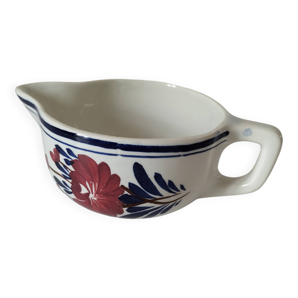 Saucière Gien ancienne – décor floral rouge & bleu – porcelaine opaque