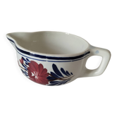 Saucière Gien ancienne – décor floral rouge & bleu – porcelaine opaque