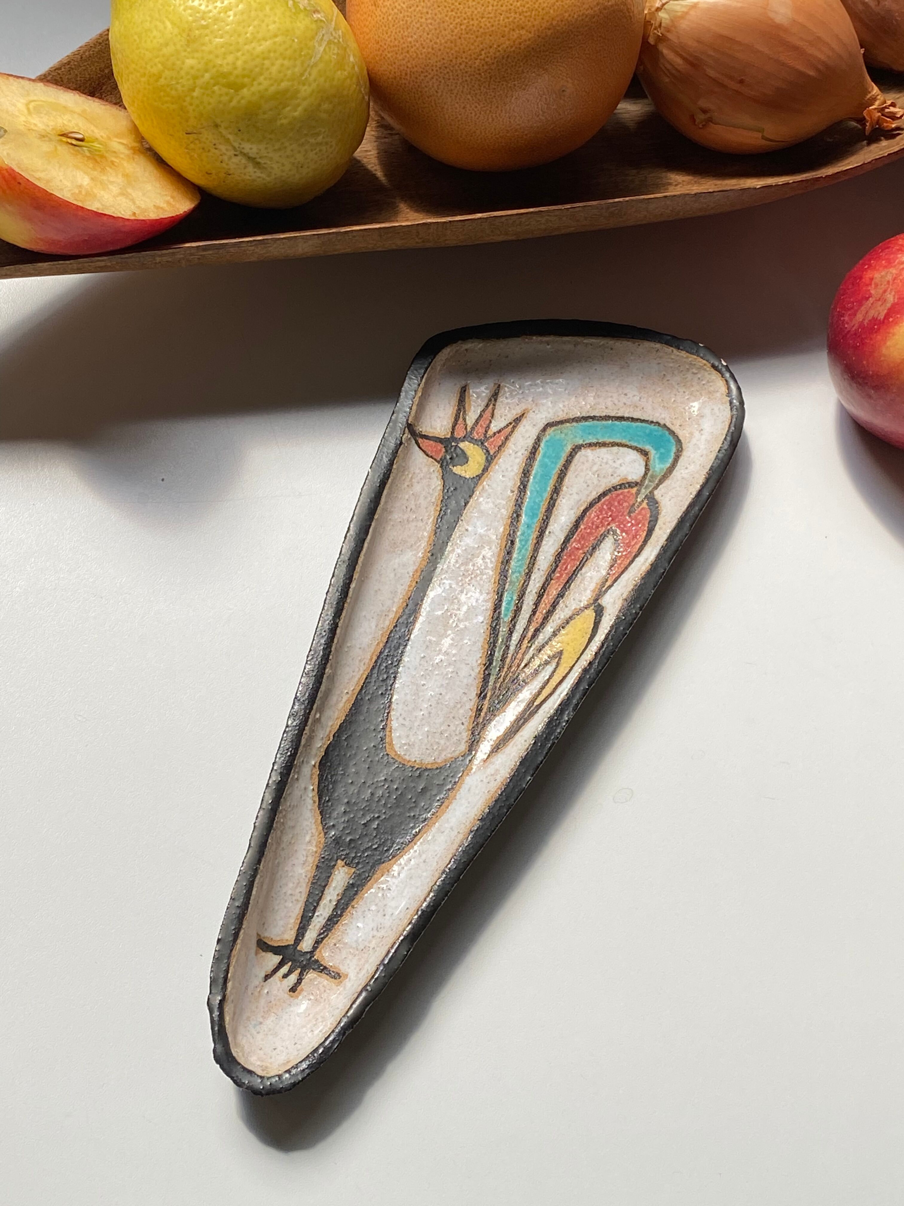 Ceramic dish Odette Dijeux rooster decoration