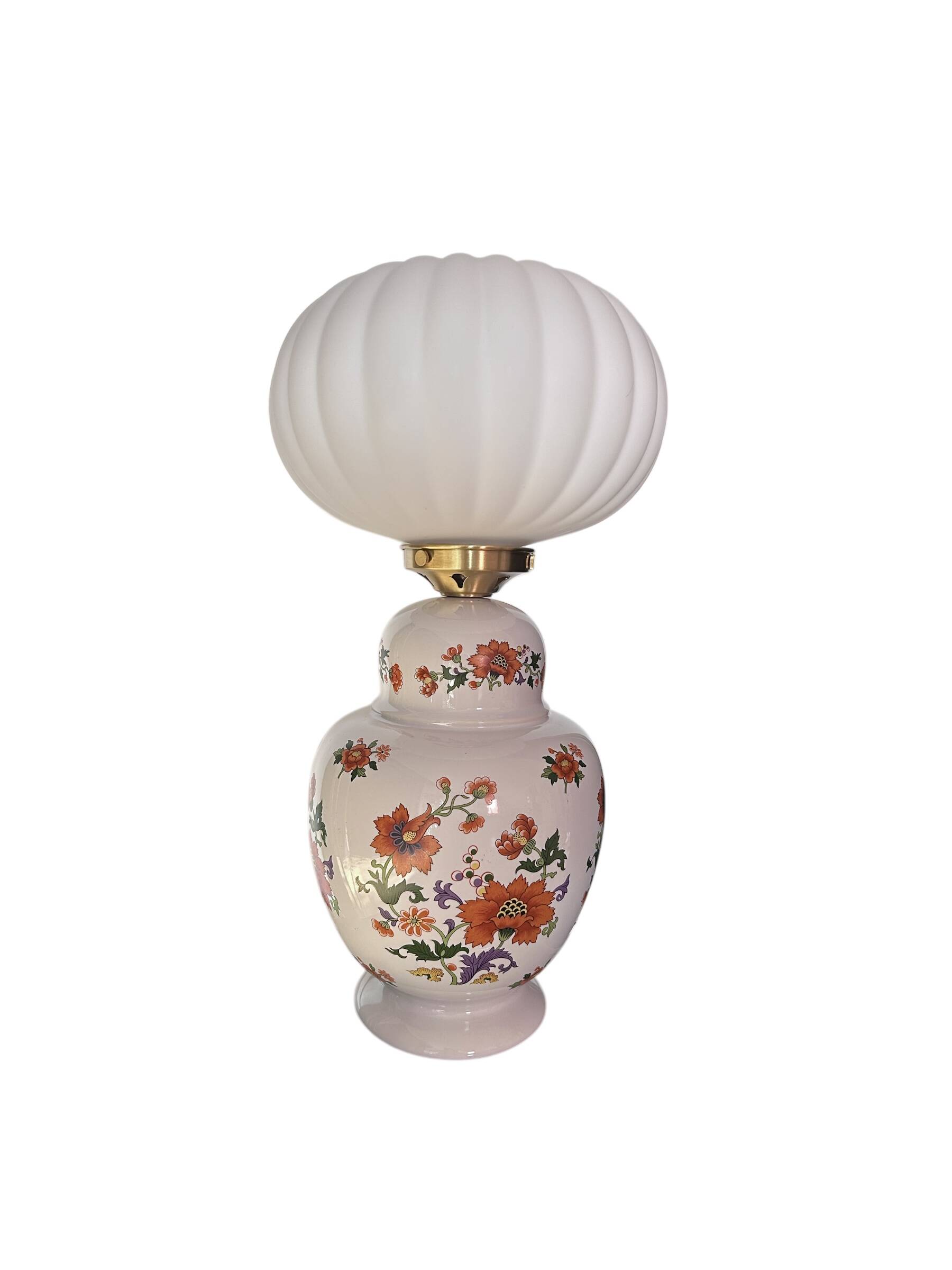 Vintage floral table lamp with pleated globe