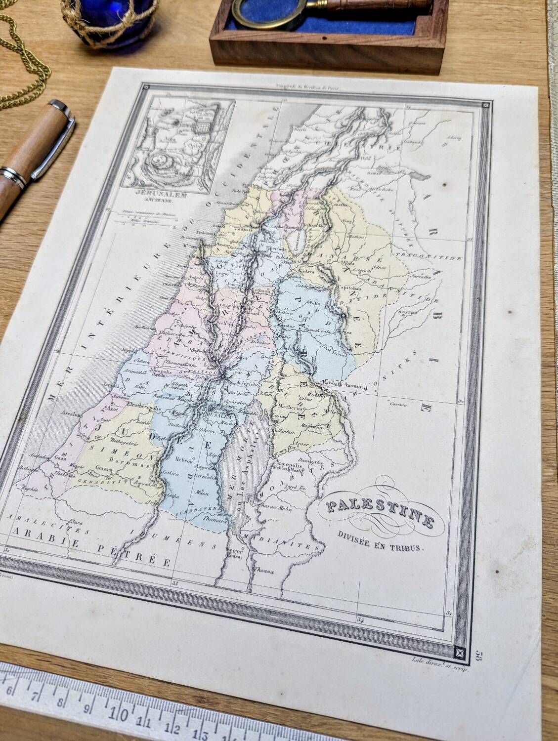 Palestine, old map, printed in 1852.