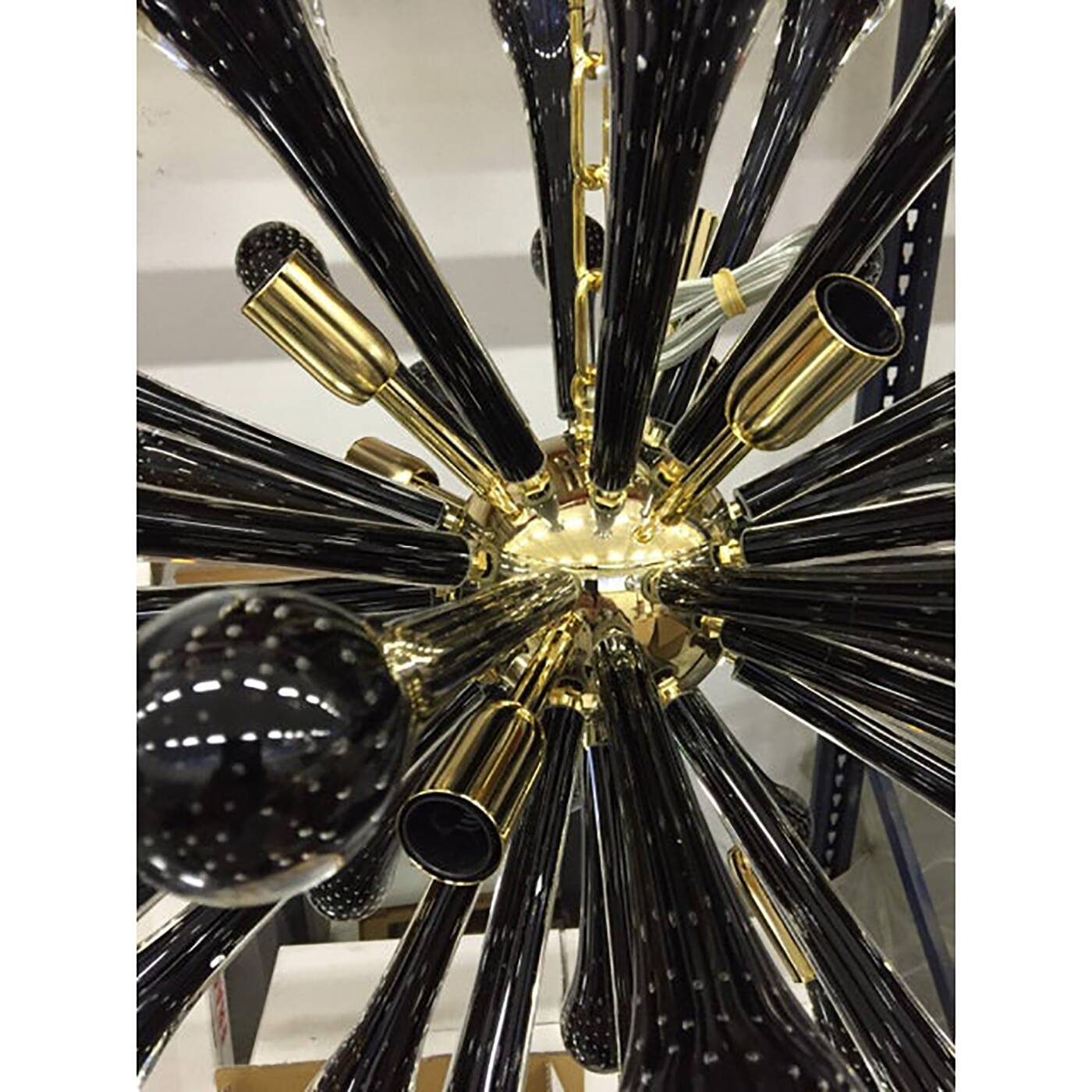 Italian Glass Sputnik Gold With Black Drops Chandelier