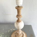 Wood and marble lamp, new 2M fabric cable, cotton lampshade
