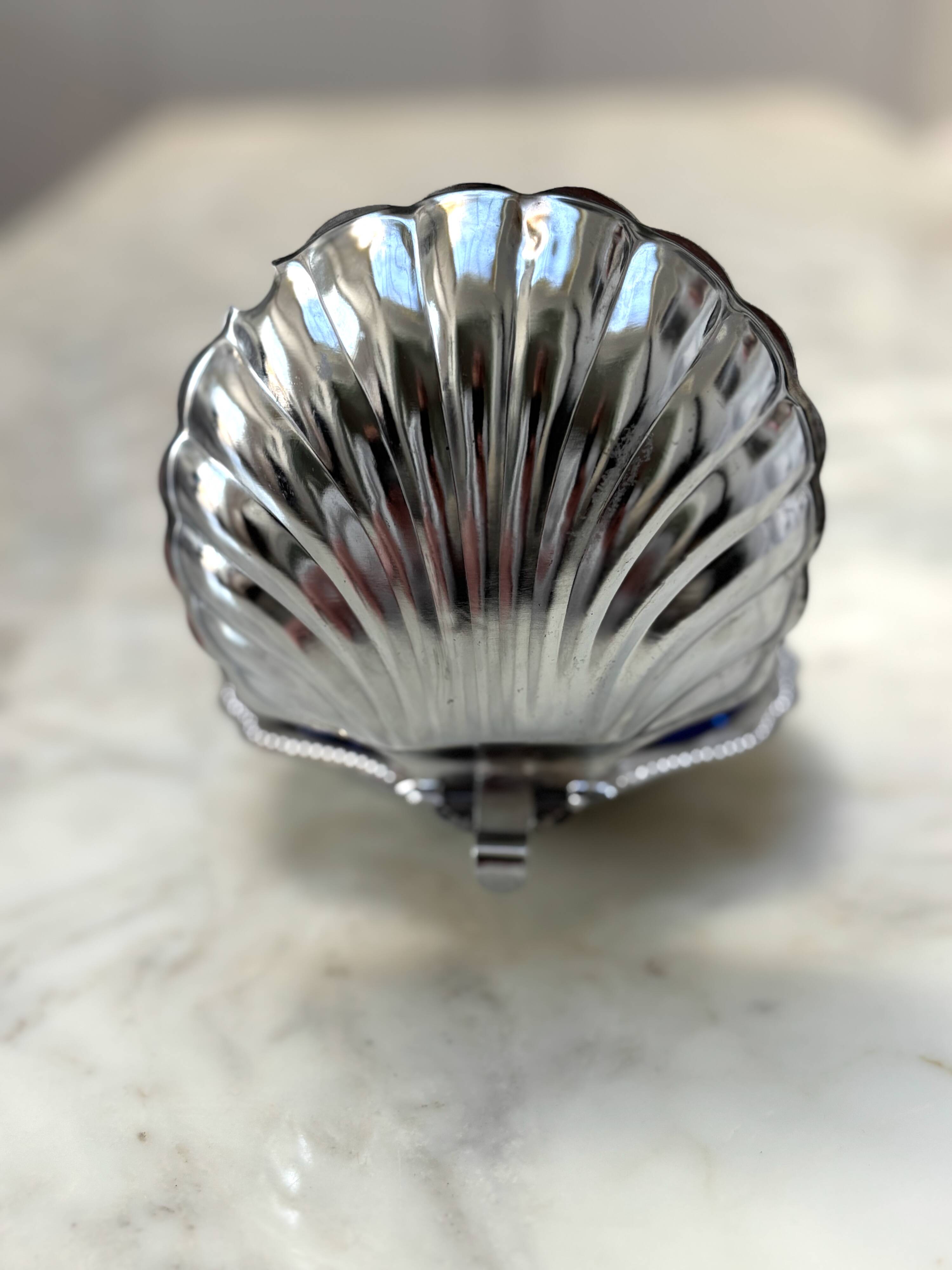 Antique silver-plated shell butter dish
