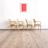 Ensemble de 4 chaises Thonet 215P en hêtre avec cannage d’origine et velour