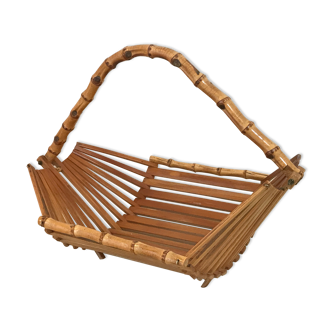 Basket fruit cut 1960 vintage bamboo rattan wicker