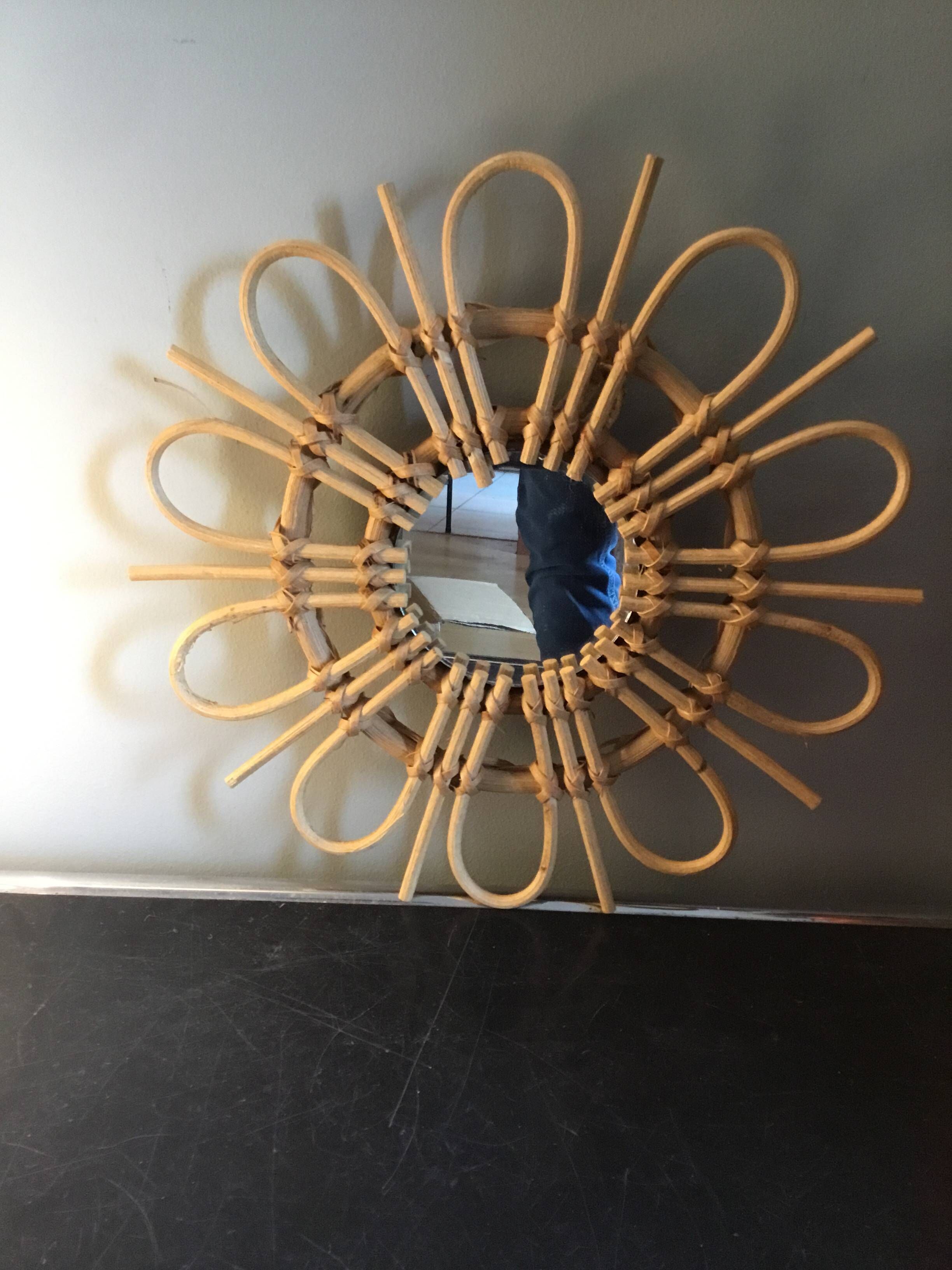 Sun mirror / vintage rattan wood flower