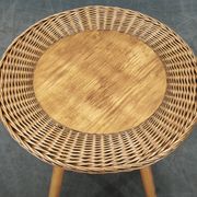 Jan Kalous Rattan and Beech Side Table, Czechoslovakia, 1970s